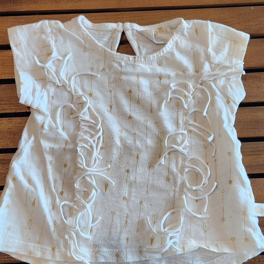 Rosie Pope White and Gold Short Sleeve Tee with Ruffled Details